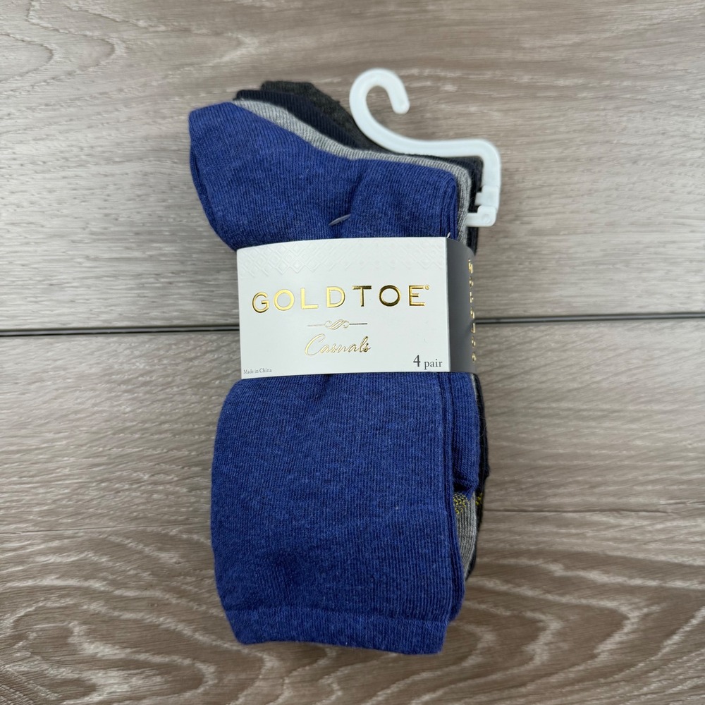 Gold Toe Mens Casuals Flat Knit 4 Pack Socks Blue Grey Black OS